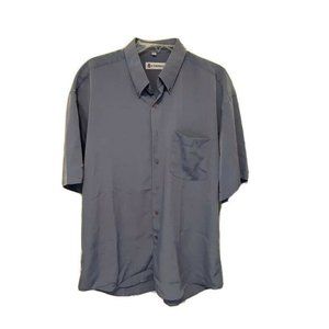 Cardini Mens Oxford Shirt Blue Short Sleeve Button Down Collar Pocket Silky‎ XL